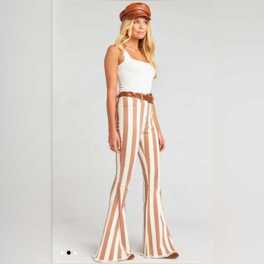 Show Me Your MuMu Brown and White Striped Flare Pants